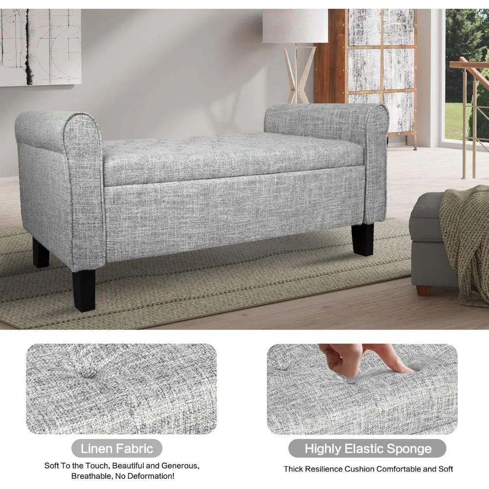 Storage Ottoman Bench with Arms, End of Bed Bench for Bedroom, Button Tufted Storage Bench for Entryway, Living Room,Hallway