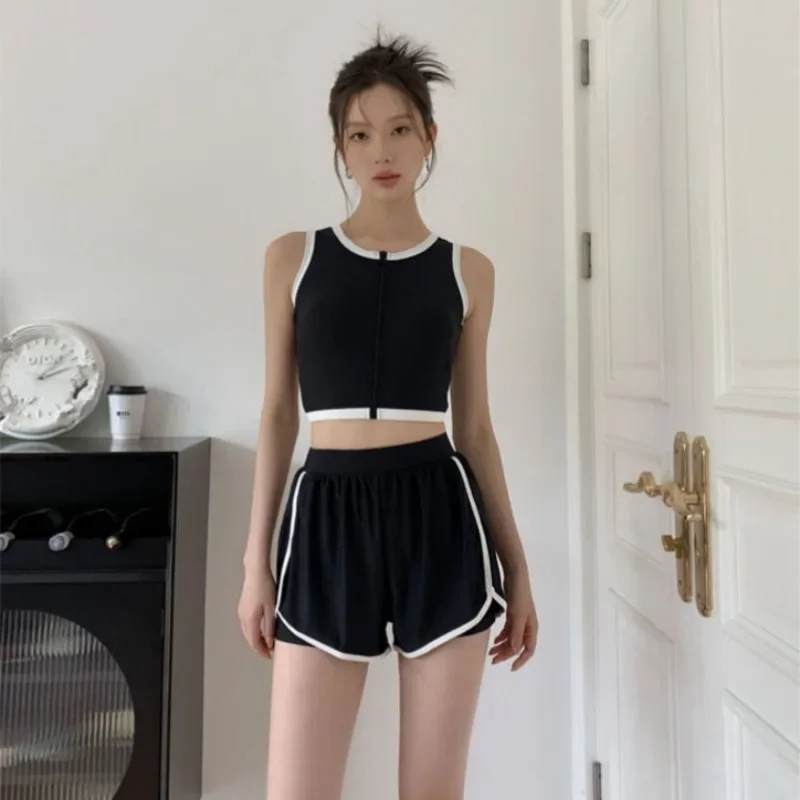 

Новые черные бикини, корейская пляжная одежда, купальник из двух предметов, женские купальники, спортивные купальные костюмы, шорты с высокой талией, купальщица в бассейне 2025