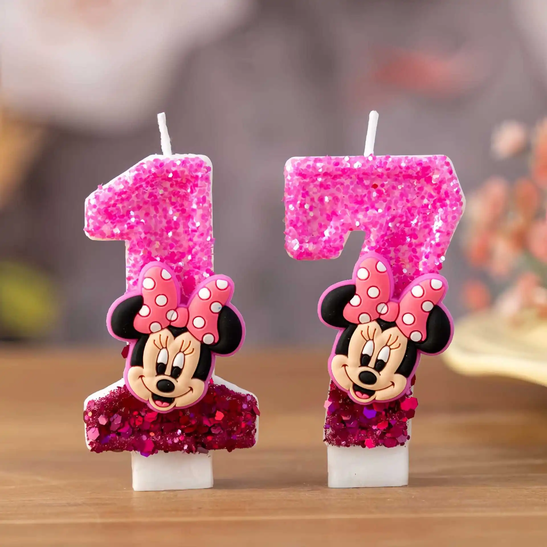 Vela de cumpleaños de Minnie Mouse, decoración para pastel, vela digital hecha a mano