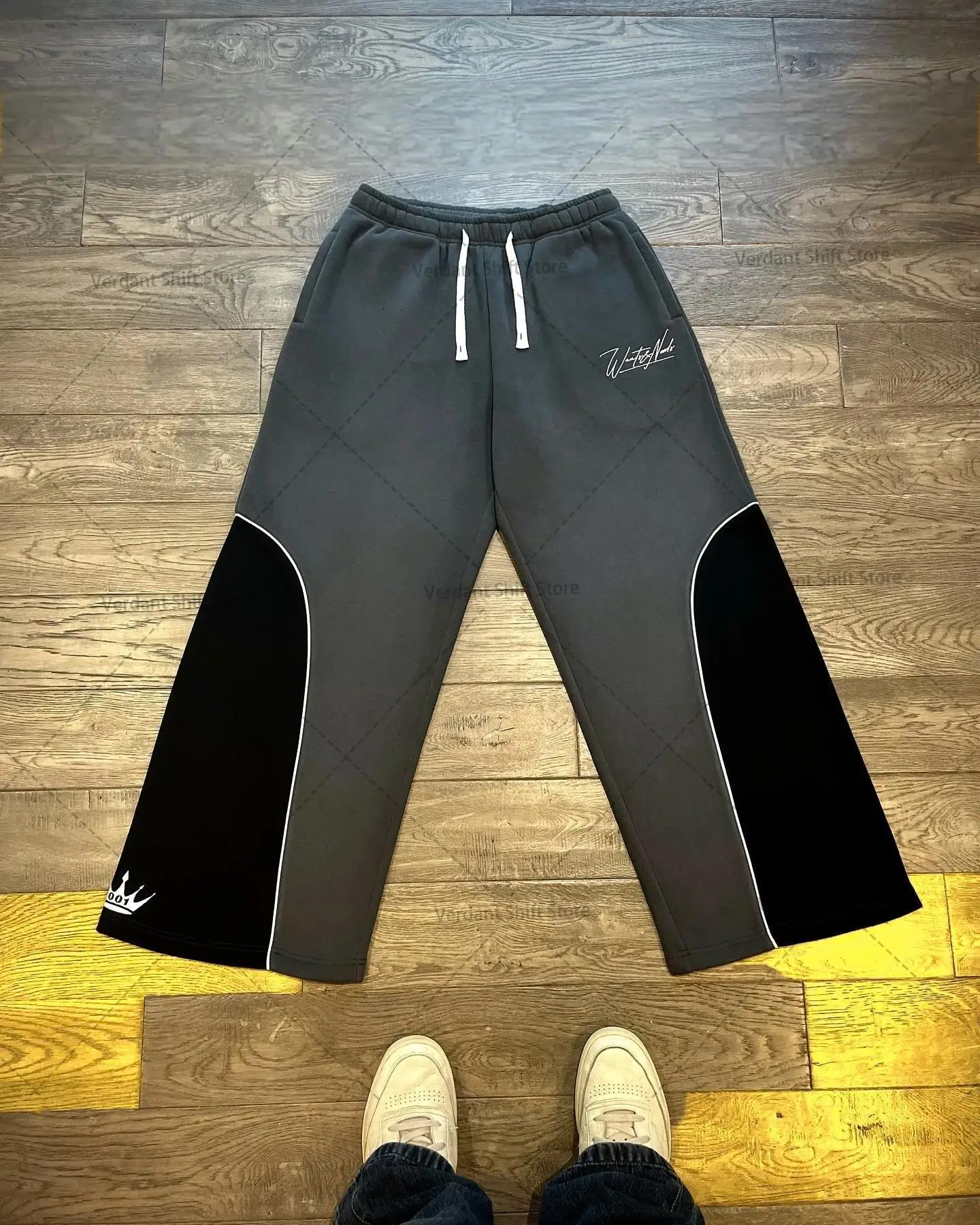 

Y2K New Letter Embroidered Straight Leg Pants Street Fashion Loose Mix and Match Color Block Casual Long Pants Men Sports Tights