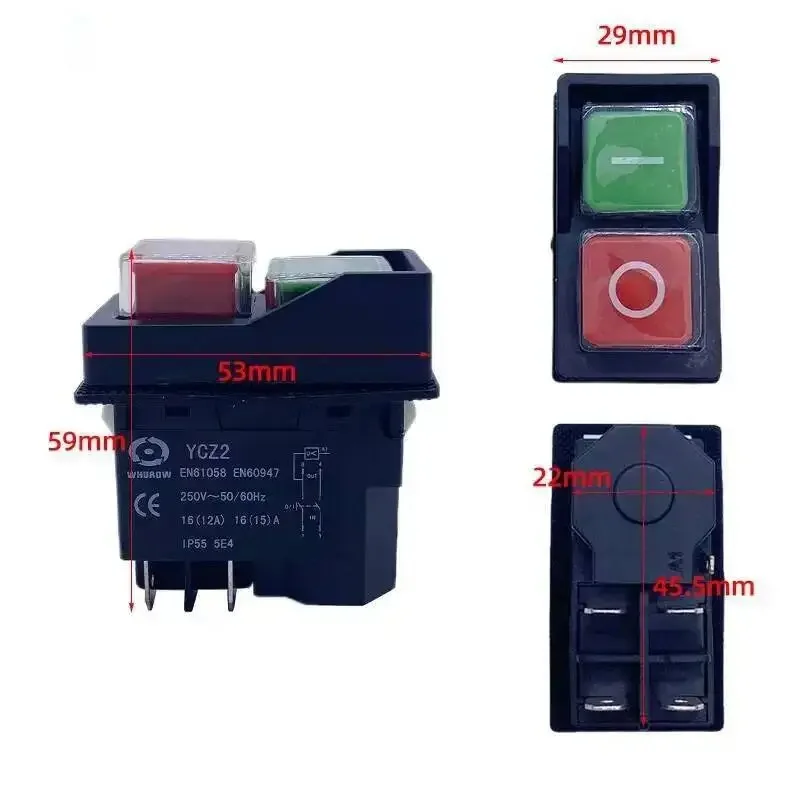 110V/220V  YCZ2 Electromagnetic Switch 4/5 Pin Momentary(Reset) On Off Red/green Push Button Emergency Stop Replace KJD17 view 3