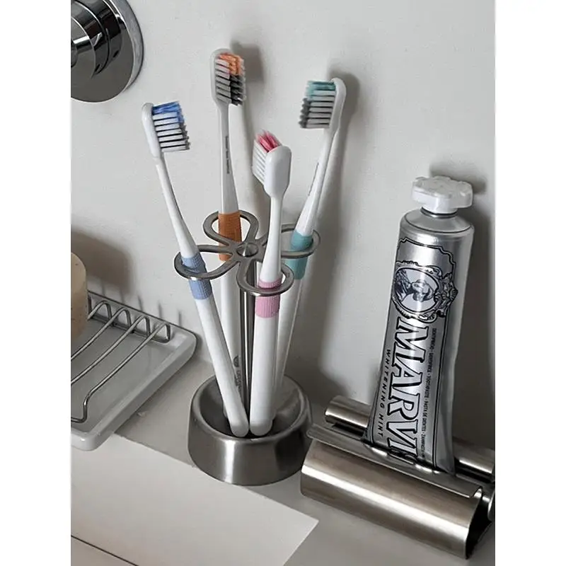 Japanese Style Stainless Steel Toothbrush Holder Simple Creative Bathroom Countertop Storage Toothpaste Squeezer Tool