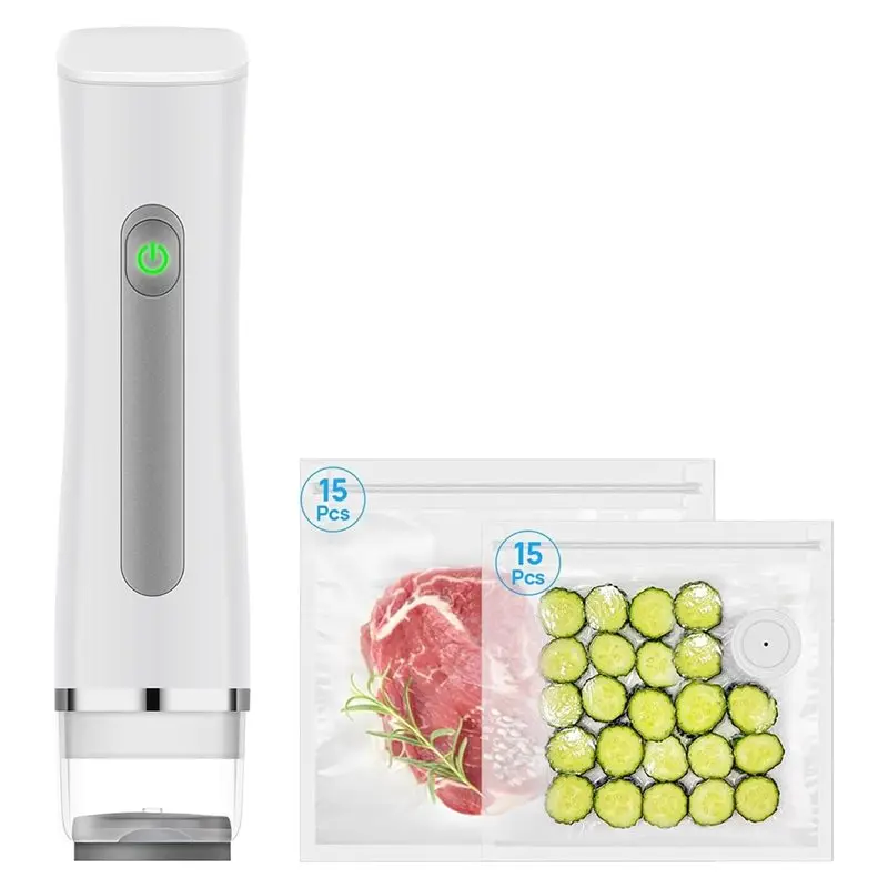 

AT28-Electric Vacuum Sealer Compact Vacuum Sealer For Food Preservation Rechargeable With 30 Reusable Vacuum Seal Bags
