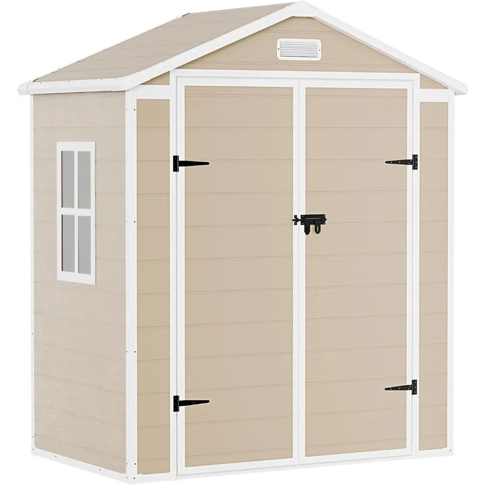 

6x3 FT Outdoor Storage Shed, Resin Outside Sheds Kit with Floor Window Included Double Lockable Door, Garden Tool House