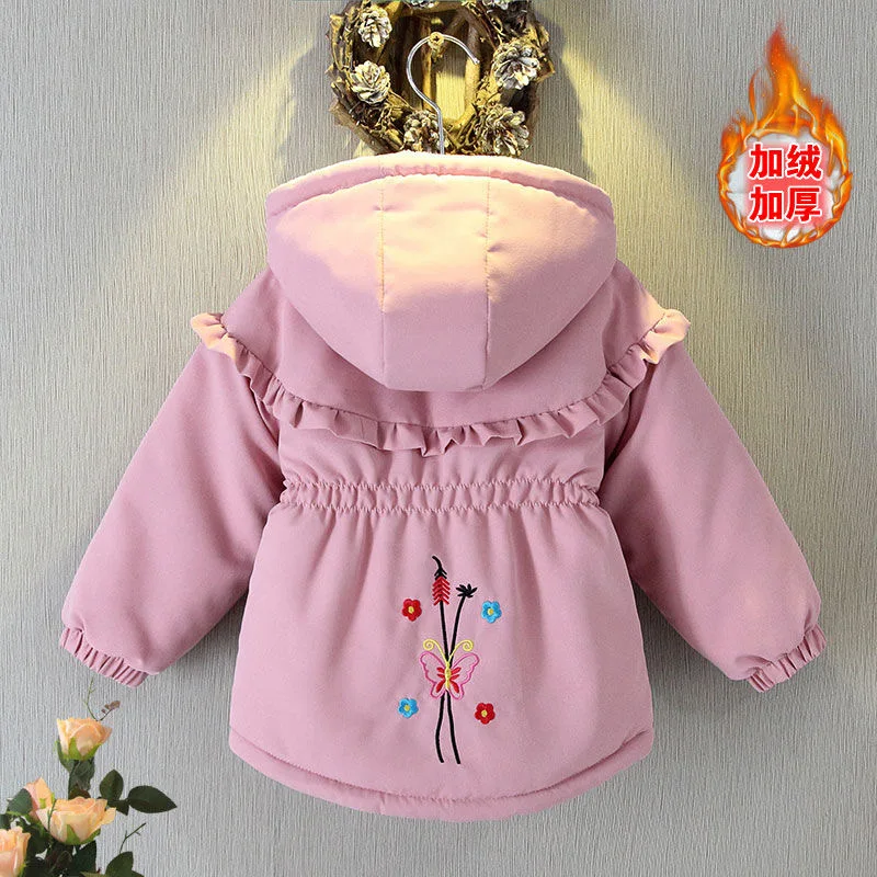 1 2 3 4 5 6 7 Years Baby Girls Coat Plus Velvet Warm Autumn Winter Kids Jacket Windbreaker Hooded Children\'s Outerwear Clothing