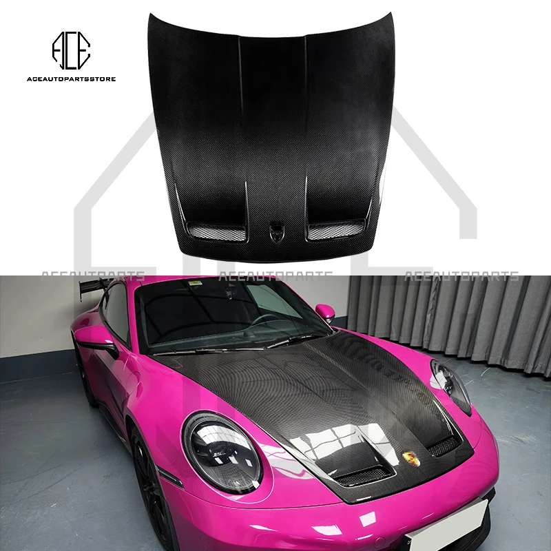 

Car Accessories Auto Parts Glossy Black Carbon Fiber Gt3 Style Car Engine Hood Bonnet Cover For Porsche 911 992