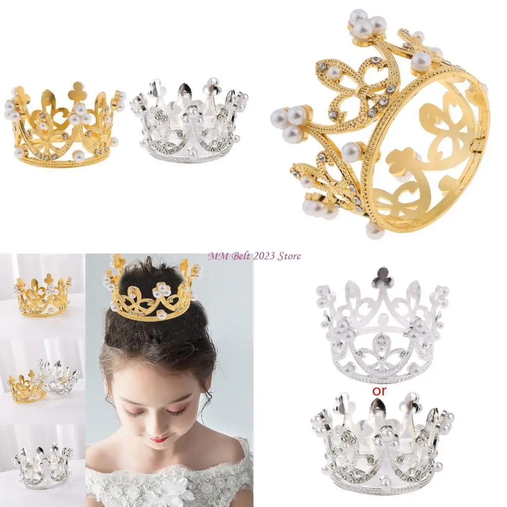 

49ME Mini Round Crown for Rhinestone Pearl Cake Children Hair Accessorie