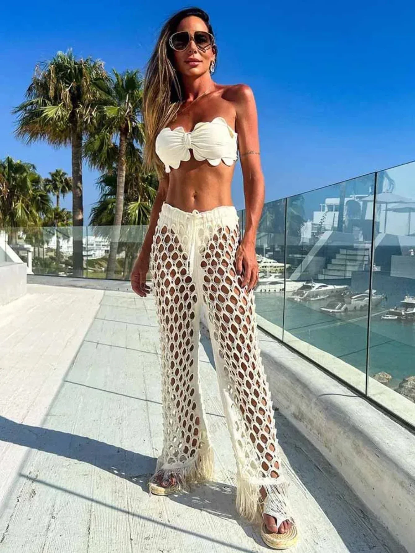 New Sexy Bikini Set With Pants Women Swimsuit Fashion See Through Trouser Set Swimwear Mujer Beachwear 2024 Summer Holiday Dress