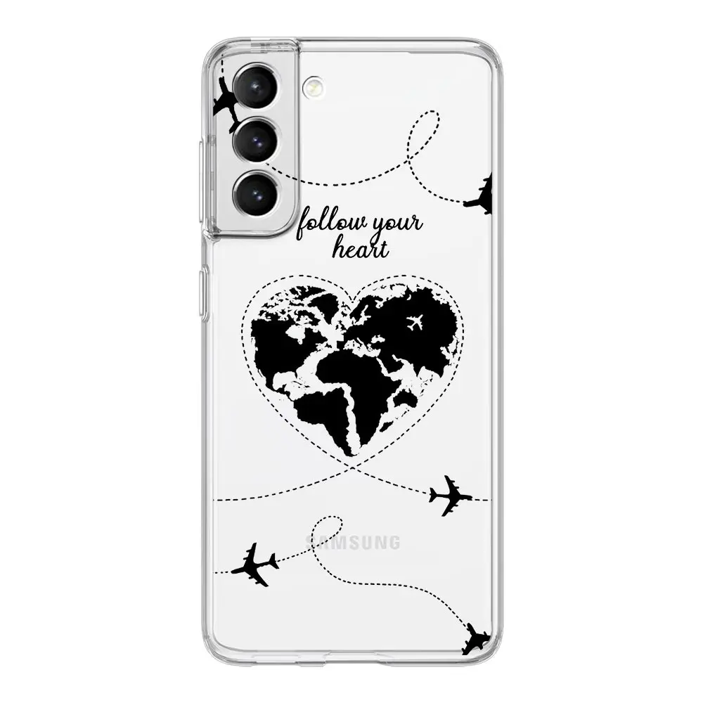 Phone Case For Samsung Galaxy S24 Ultra S23 FE S22 S20 S21 5G S10 S9 Plus S10E S8 Cartoon World map scenery direction Cover