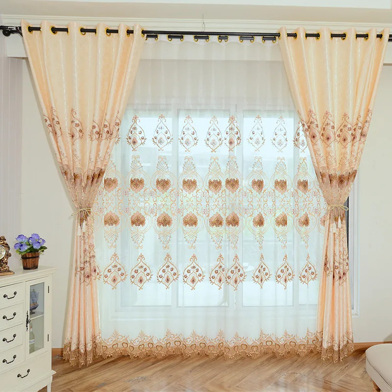 

cheap wholesale luxury embroidery designs floral sheer tull window door curtain set living room bedroom