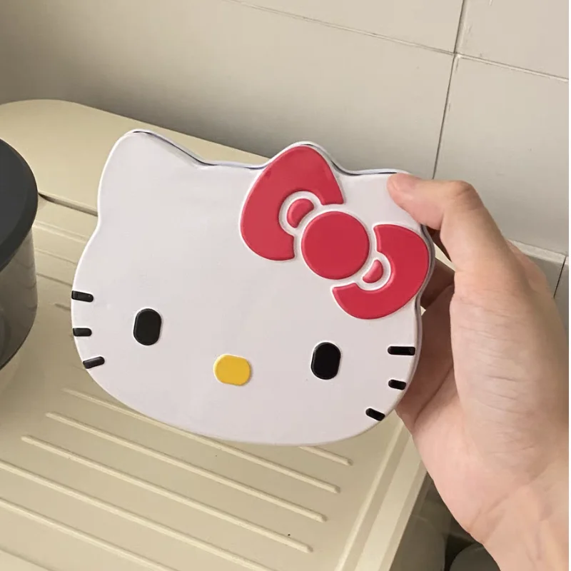 Sanrio Hello Kitty Kotak Tinplate Kotak Penyimpanan Kucing Kt Logam Lucu Perhiasan Kartu Permen Stiker Timah Organizer Kaleng Hadiah dengan Bantalan Memo