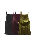 Camisetas sin mangas de tiras para mujer con lazo trasero, cuello recto, cremallera lateral, camisola femenina, moda sexy