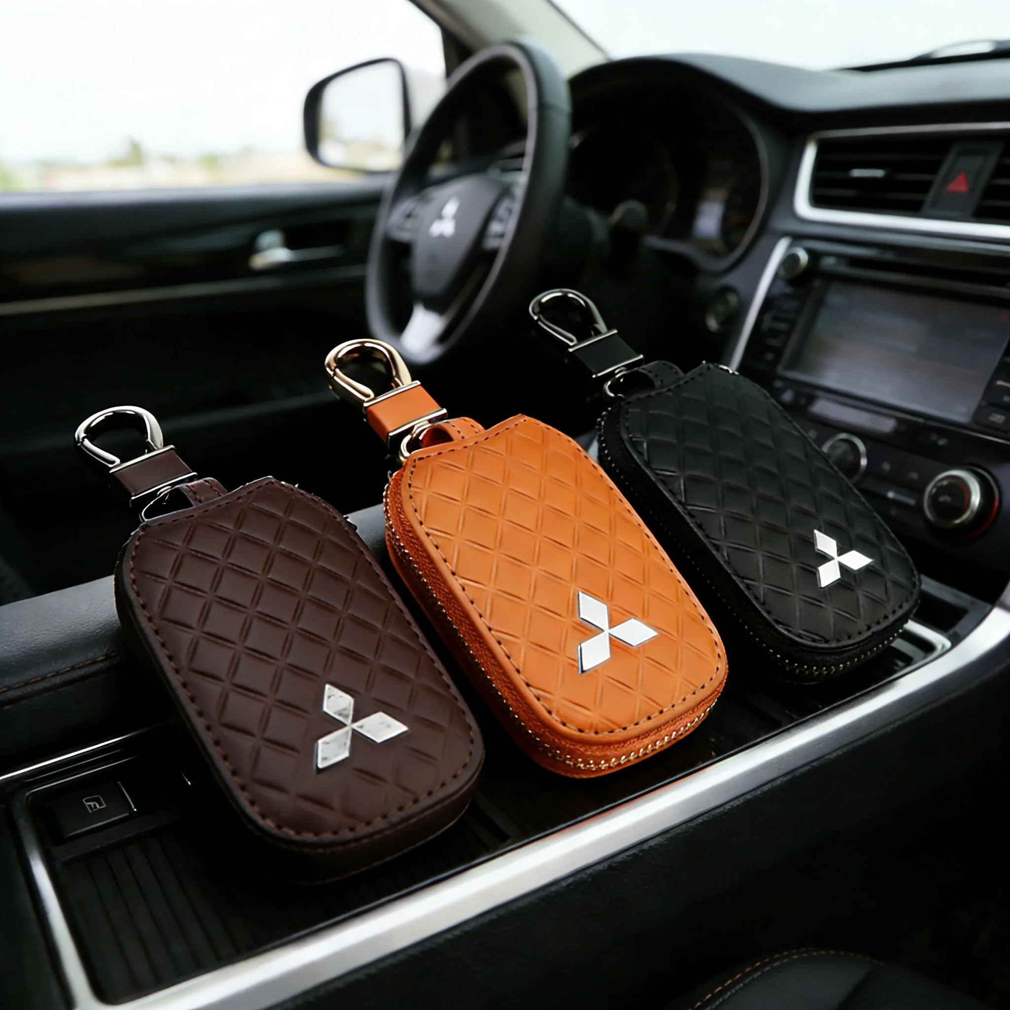 

Universal Leather Car Key Protector Case for Mitsubishi Pajero L200 Triton Outlander Lancer Accessories