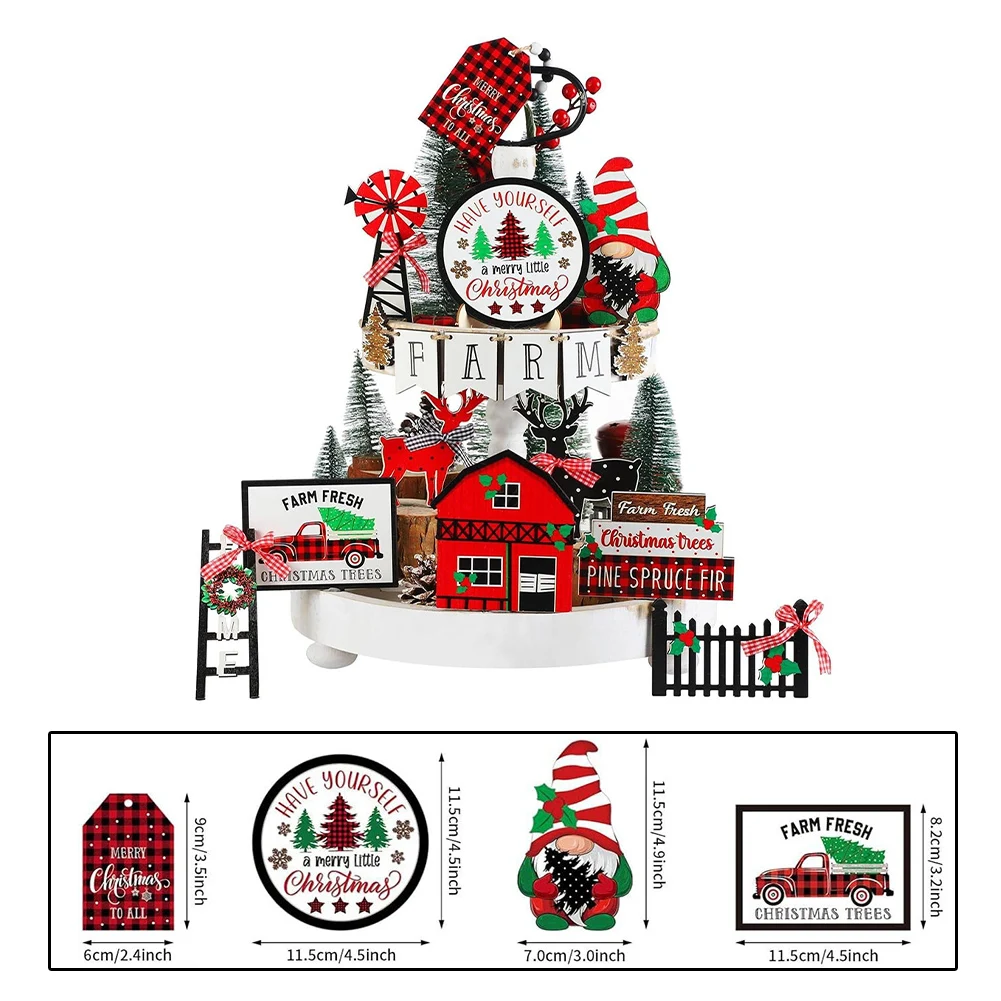 Christmas Celebration Christmas Tiered Tray Christmas Home Decor As Pictures Show 17 PCS Set Charming Decorative Items