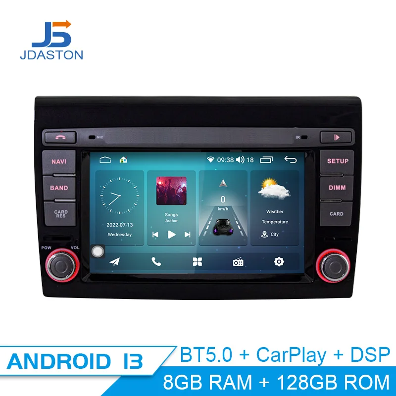 

JDASTON 8G+128G Android13 Car Multimedia Player For Fiat Bravo 2007 - 2012 GPS Navigation Car Radio Carplay GPS Stereo Video DSP