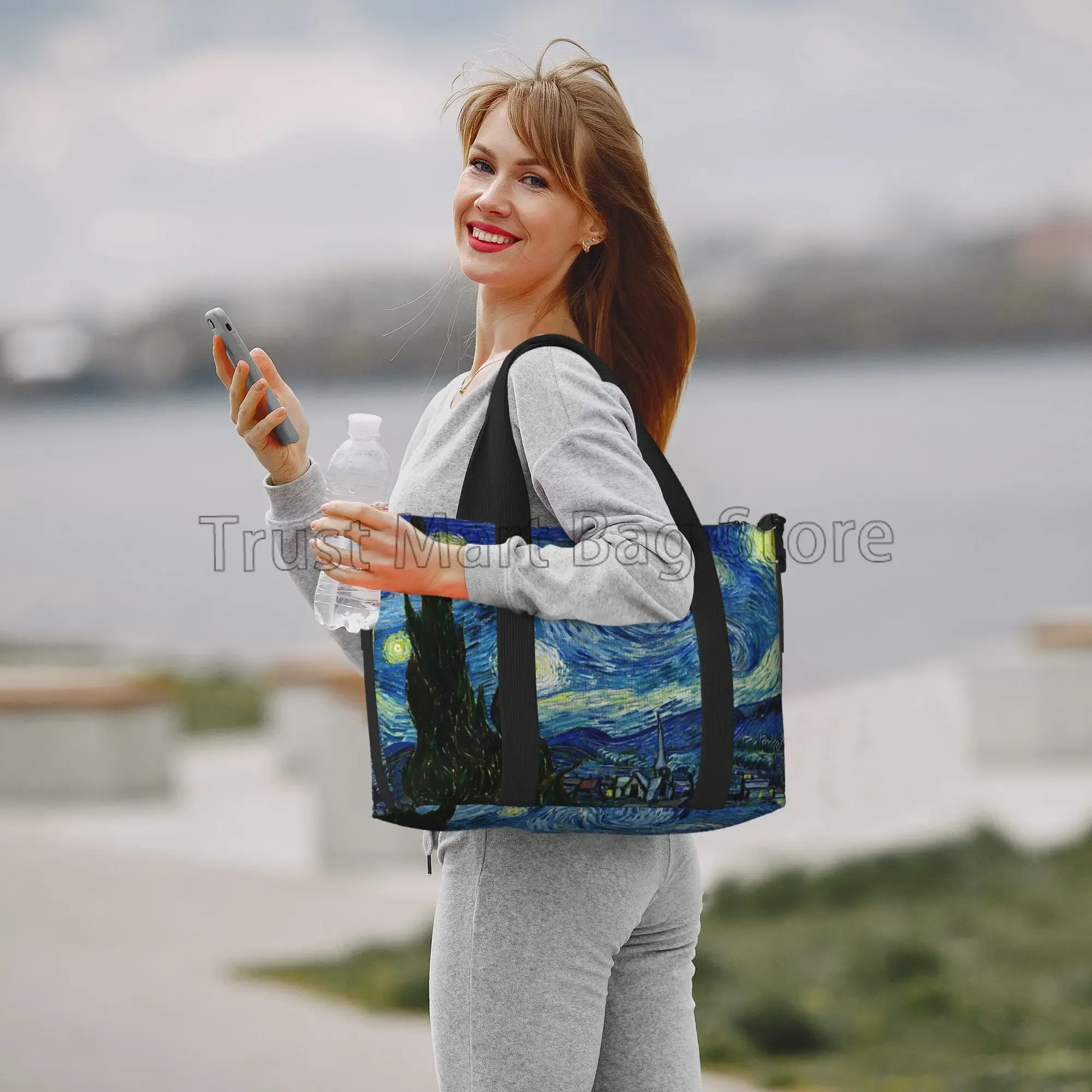 Van Gogh Starry Night Travel Duffel กระเป๋า Unisex Casual ออกกําลังกายกระเป๋าเดินทางแบบพกพากระเป๋ากันน้ํา Weekender กระเป๋าข้ามคืน