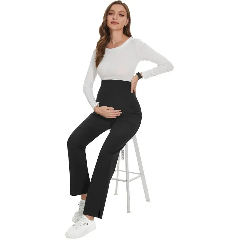 pantaloni-a-gamba-larga-per-gravidanza-pantaloni-premaman-elasticizzati-con-tasche-morbidissimi-pantaloni-yoga-a-zampa-per-comfort-quotidiano-임산부-바지