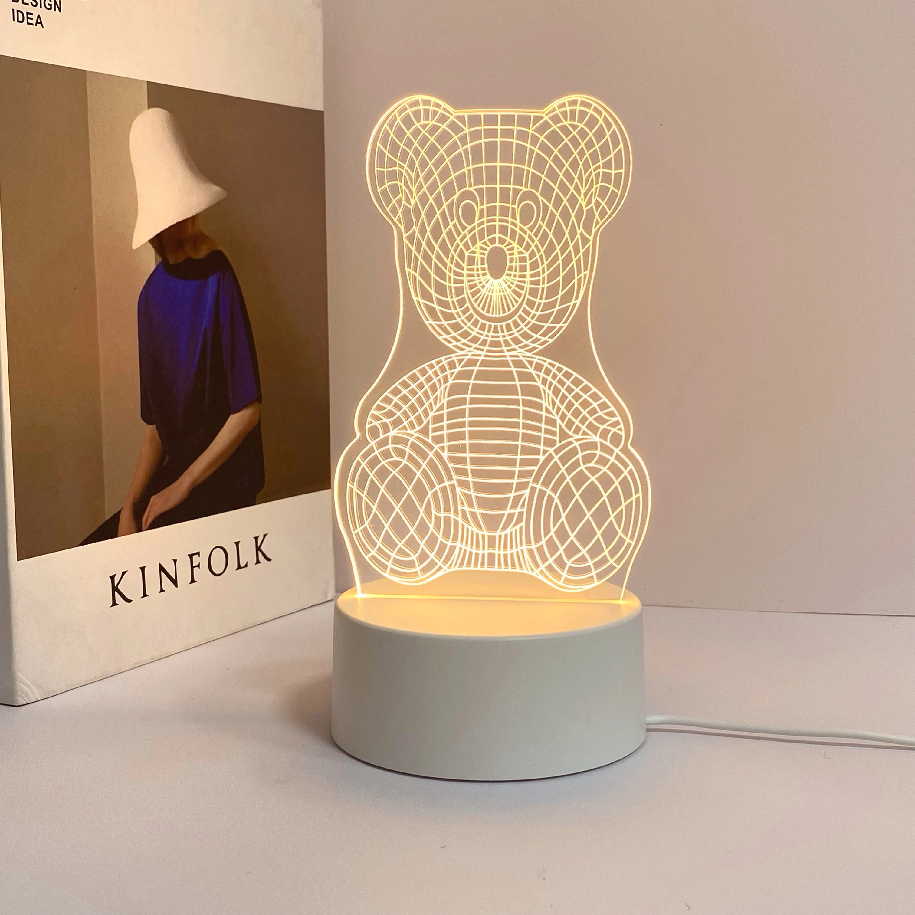 3D Bear Shape Nightlight for Study Bedroom, USB Atmosfera Light, Table Light, Holiday Gift to Friends, 1pc