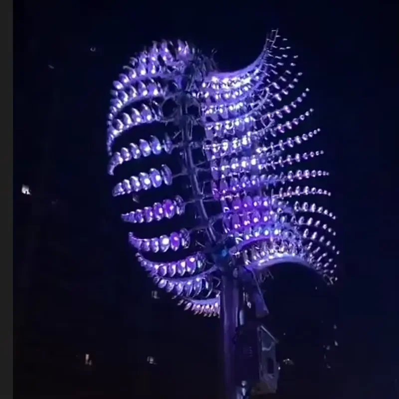 Led Light Metal Wind Sculpture Garden Sculptural Wind Spinner Kinetic Sculpture