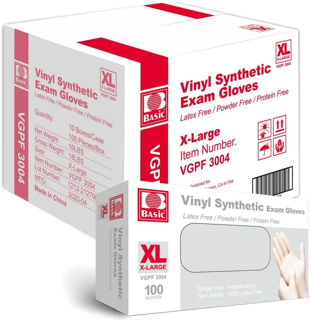 

Latex-Free Powder-Free Clear Vinyl Exam Gloves, Pack of 10 - Medical Grade Disposable