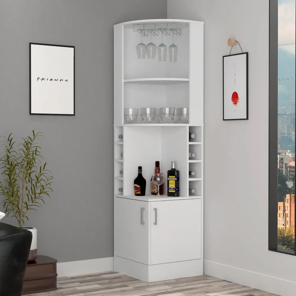 خزانة بار النبيذ على طراز المزرعة باللون الأبيض مع رفوف تخزين ومكعبات للزجاجات والمشروبات #2