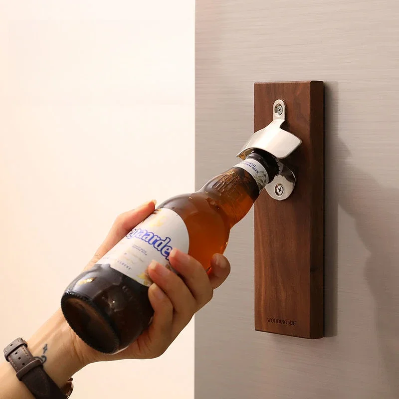 New Style Fridge Magnets Beer Bottle Opener Creative Black Walnut Seamless Magnetic Beer Openers Kitchen Tools Home Accessories