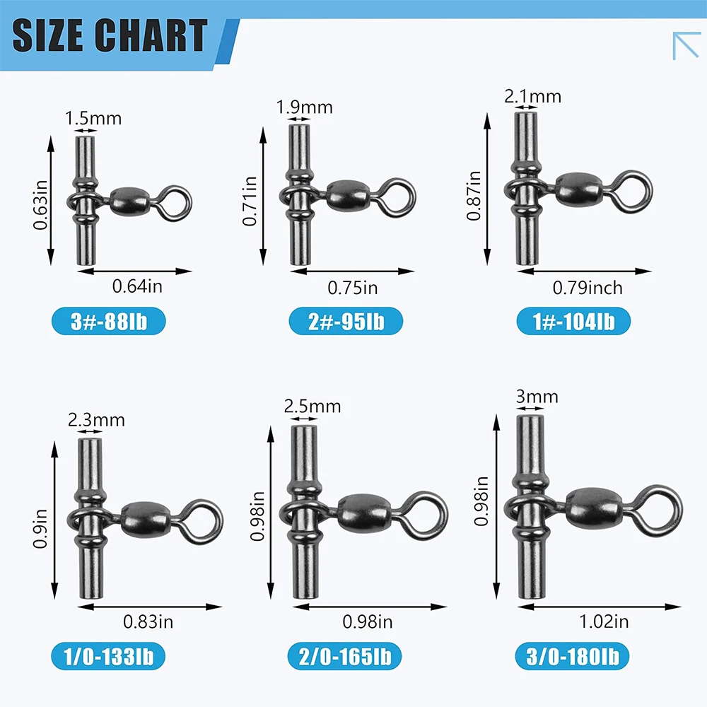 40Pcs Cross Line Crane Swivels Heavy Duty Brass T-Shape Three 3 Way Swivel Fishing Tackle Crimp Sleeve Fishing Swivels Connector