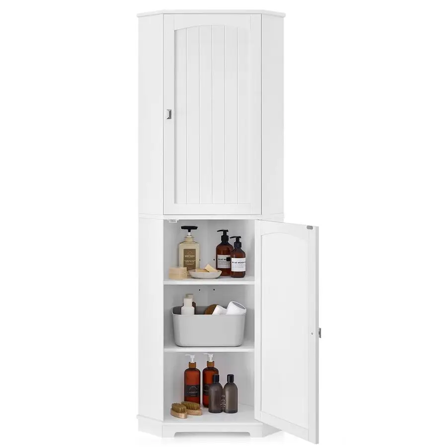 

Corner Cabinet, Tall Corner Storage Cabinet with 2 Doors and 4 Adjustable Shelves, for Bathroom Kitchen Living Room, Modern Far