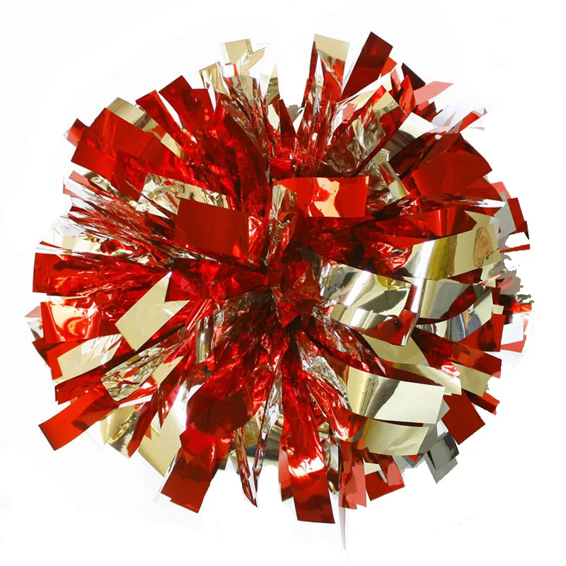 Wenhan Sports Pompoms for Cheerleader, Red and Silver Color, Cheer Pom Factory, Rings Handle, Free Delivery, 32cm, 2PCs