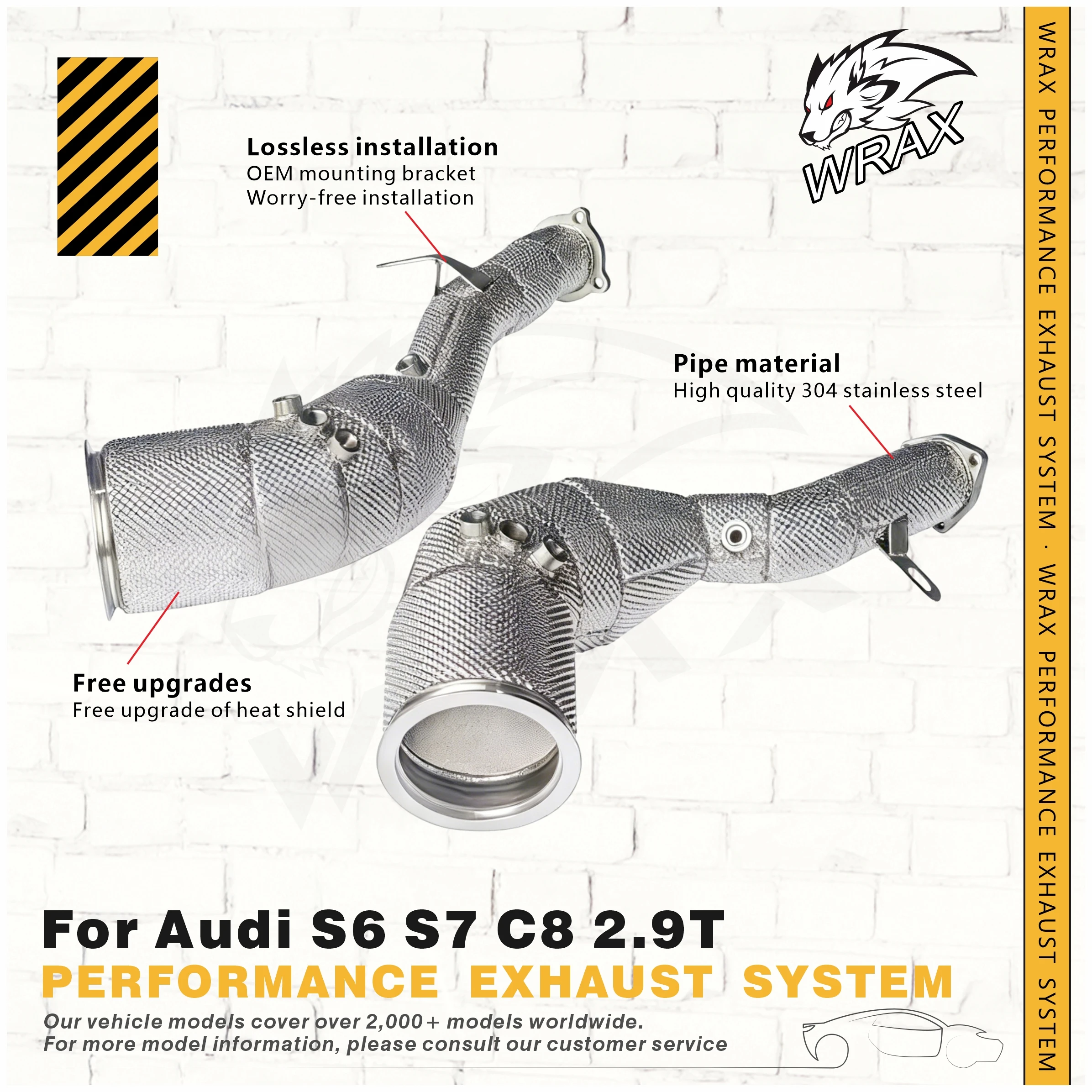 

WRAX Performance Catlyzed Downpipe for Audi S6 S7 C8 2.9T SS304 Exhaust witn Heat Shield Support Customization