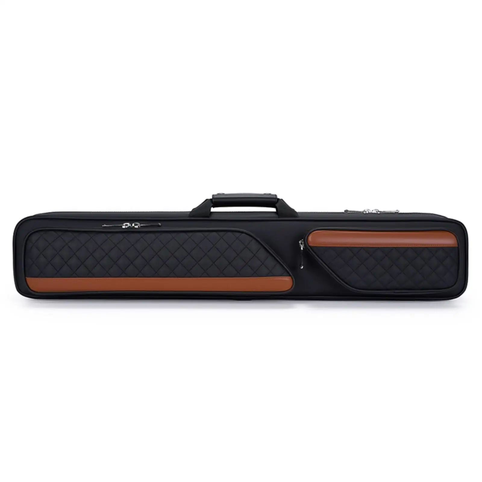 Quilted Billiard Cue Bag Protective Case for 2 Piece Pool Stick Hard Shell Carrier with Handle and Exterior Pocket for