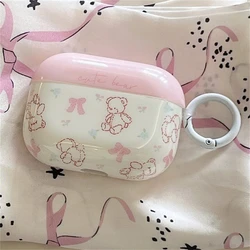 Kawaii Cute Cartoon Bowknot Bear Headphones Case For AirPods 1 2 3 With Keychain Protective Shell Soft Cover For AirPods Pro 2