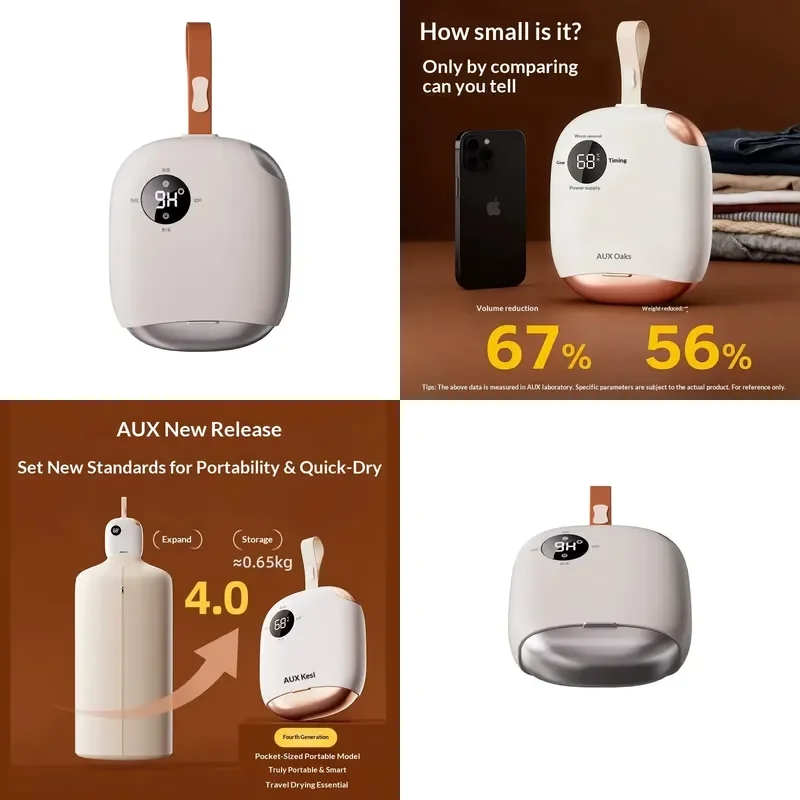 Electric Portable Travel Mini Clothes Dryer Digital Display 10kg Capacity Foldable Design Low Power Multi-Use Energy