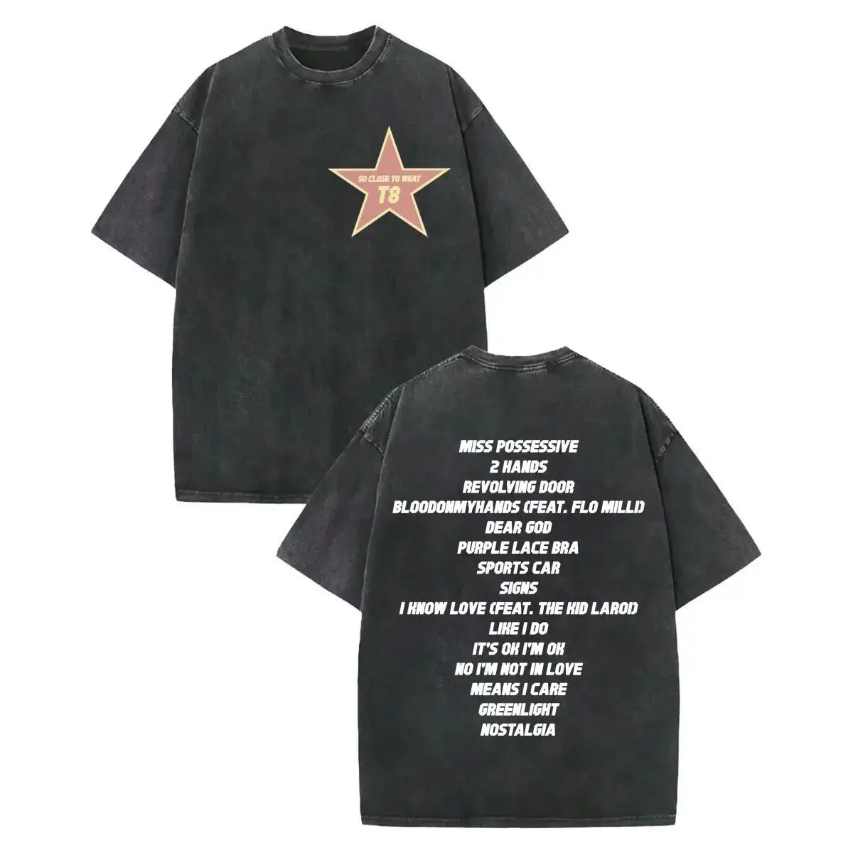 テイテ・マクレイ S レトロウォッシュ ホットTシャツ メンズ 2025 アルバム ルーズコットンTシャツ レディース T8 レーシングドライバー ブラックシリーズ