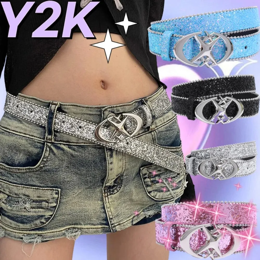 Fashion Metal Star Buckle Leather Belt for Woman Goth Punk Style Waist Belt Female Casual Style Waistband for Jeans Accessories