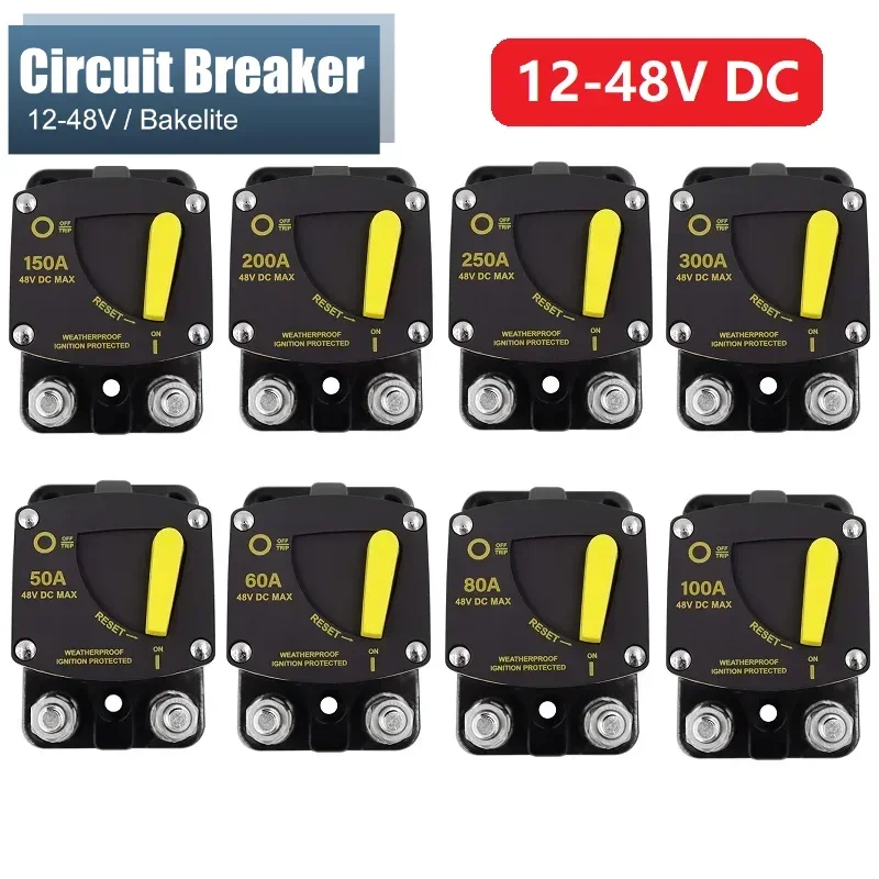 

Car Audio Amplifier Breaker Waterproof New 50A 60A 80A 100A 150A 200A 250A 300A AMP Circuit Breaker Fuse Reset 12-48V DC