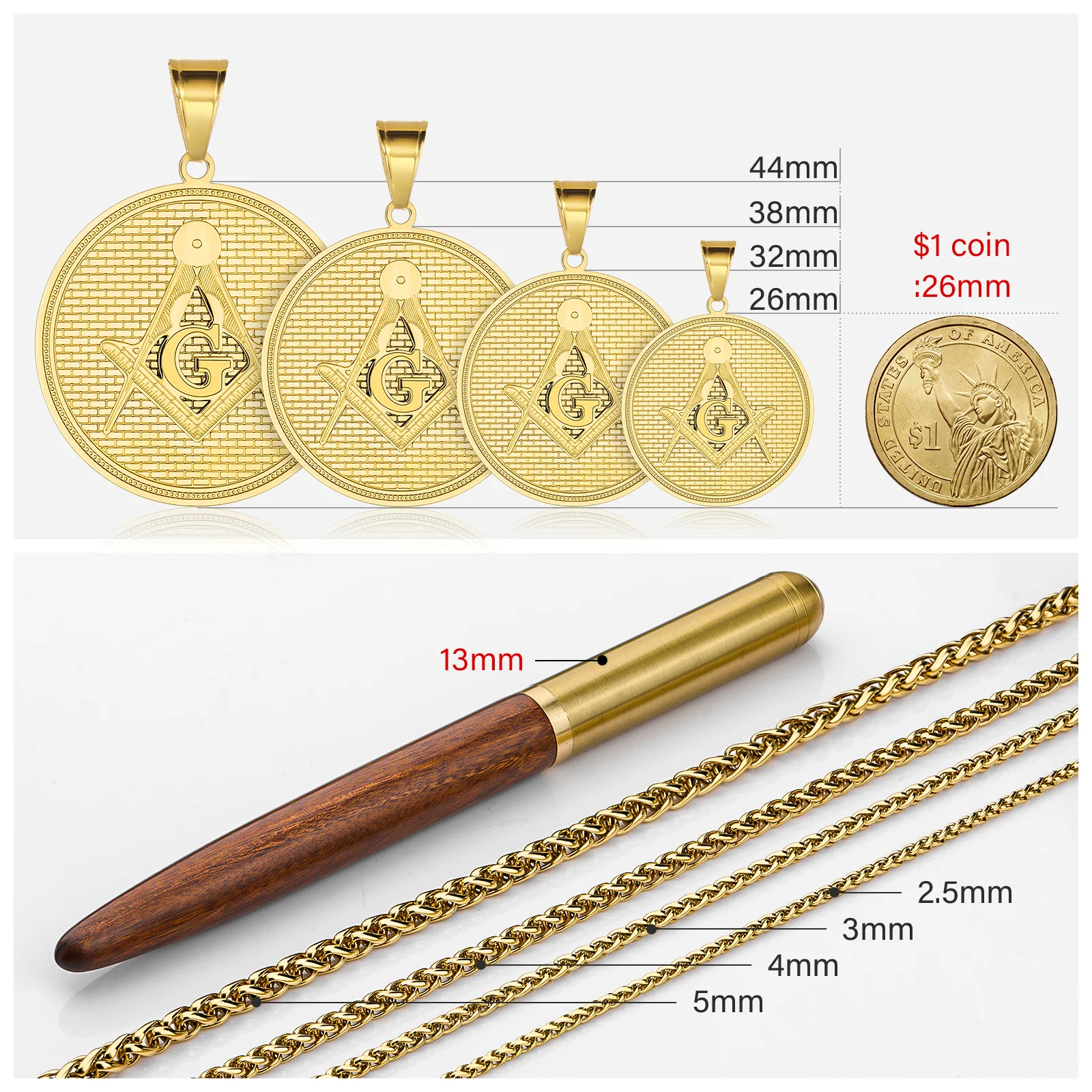 Stainless Steel Masonic Necklace Engraveable Name Pendant Personalized Pendant for men women party jewelry accessories view 4