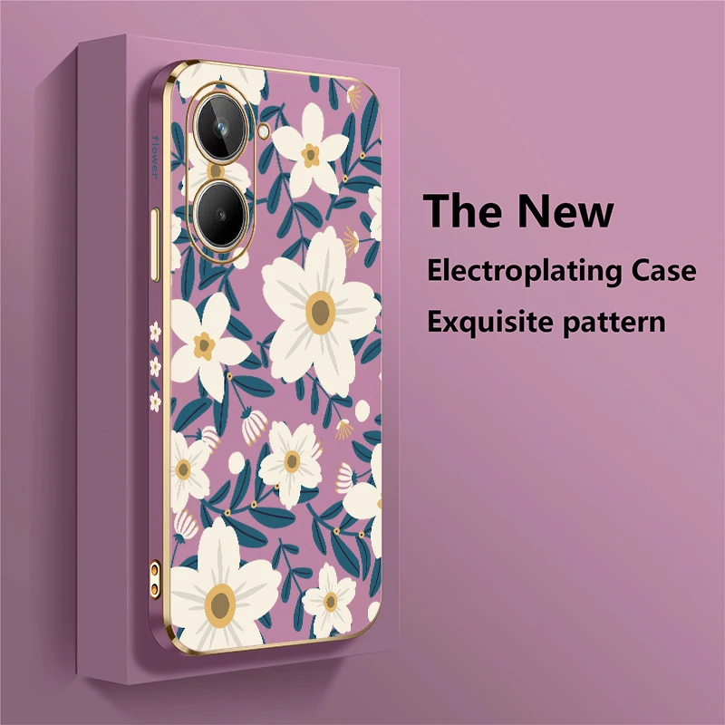 Flower Floral Pattern Phone Case For OPPO Realme 12 Pro Plus 12 10 11 Pro 9i 4G 11 5G Plating Silicone Soft Shockproof Cover - Image 3