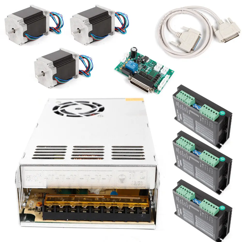 Nema 23 Stepper Motor 270oz-in 3 Axis CNC Router Kit Power Supply Driver DM542A