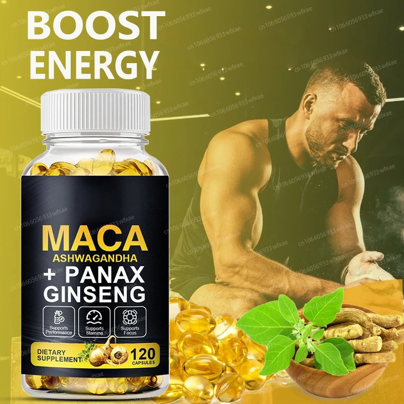 

Maca Root Capsules With Ashwagandha Panax Ginseng Extract for Men Women 120Softgels