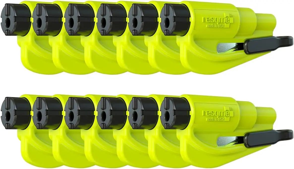 

Emergency Car Escape Tool: 2-in-1 Seatbelt Cutter & Window Breaker, Pack of 12, Yellow - Compact Safety Hammer