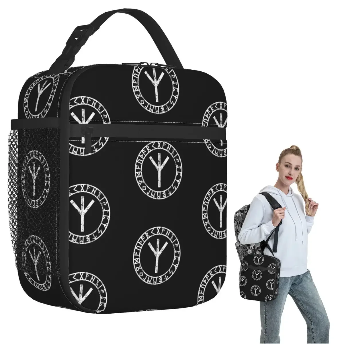 Algiz Runes Amulet Norse Odin Thor Viking Paganism Insulated Lunch Bag Women Children Portable Food Boxes Thermal Lunch Box Tote