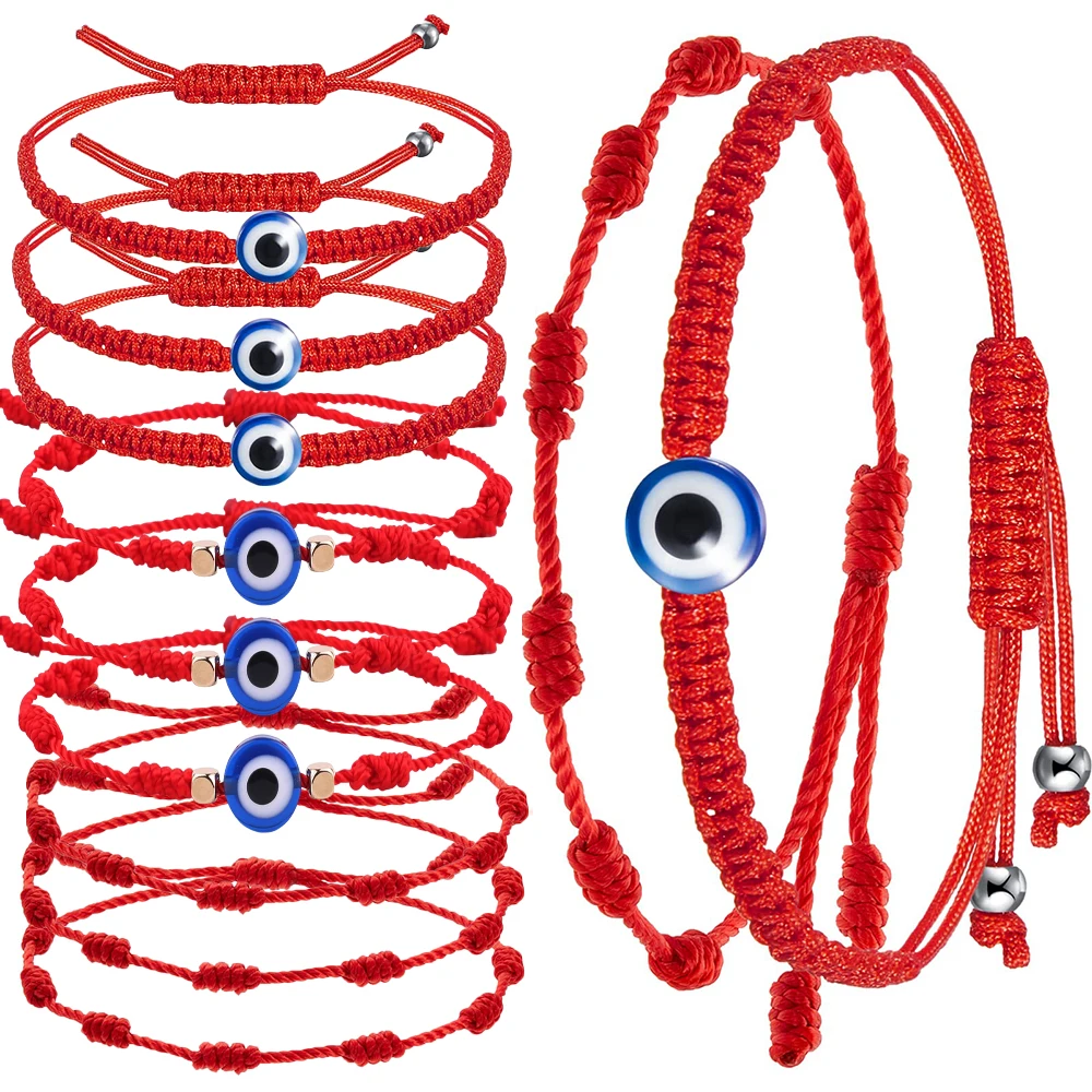 12/2pcs Red String Bracelets Lucky 7 Knots Adjustable Handmade DIY Rope Bangles for Couple Frirends Amulet Jewelry Accessories