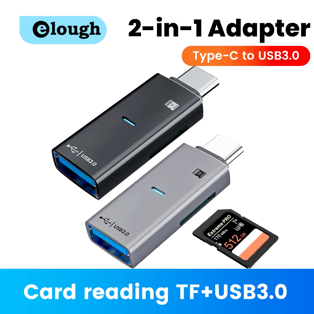 2-in-1 USB Type C OTG Adapter TF Memory Card Reader USB Flash Drive Cardreader USB3.0 High Speed Data Transfer OTG Converter