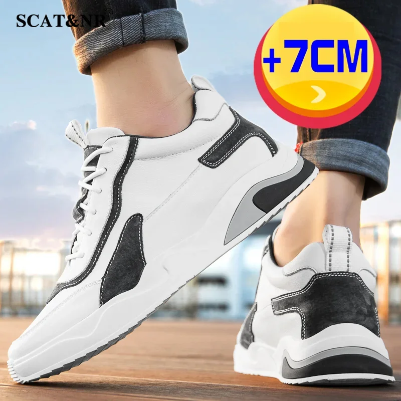 Fashion genuine leather elevator shoes men designer casual lift sneakers height increase insole 6cm tall shoes man leisure sport