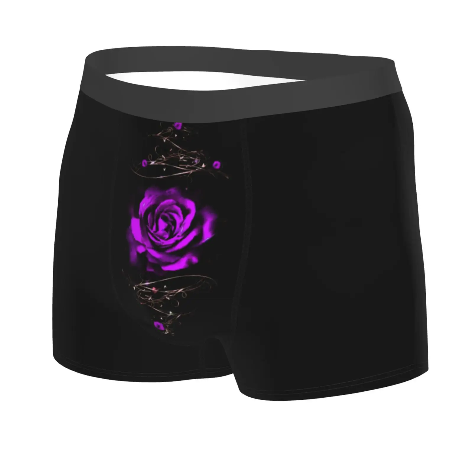 Purple Rose Vintage Pattern Men Underwear Boxers Men's Novelty Underpant Breathable Printed Male Underpants Man Boxer Briefs