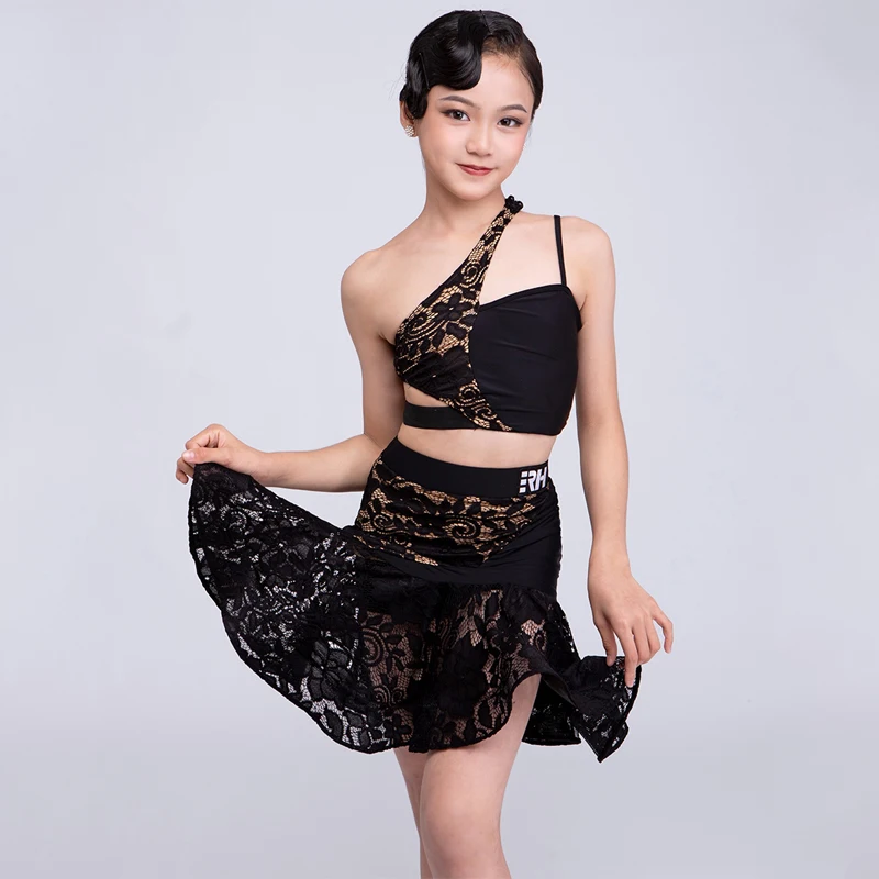 Children'S Latin Dance Competition Costumes Kids Lace Latin Dance Clothing Girls Samba Chacha Ballroom Dance Wear SL10744