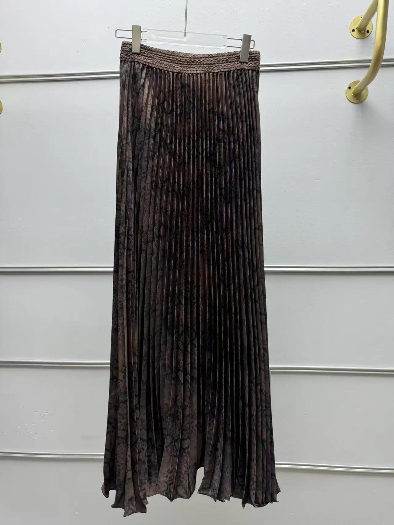 【هدية مجانية】تنورة متوسطة الطول بطيات عالية الخصر لخريف 2025 ذات ثنيات فرنسية عتيقة مطبوعة على شكل بيثون صحراوي للنساء #3