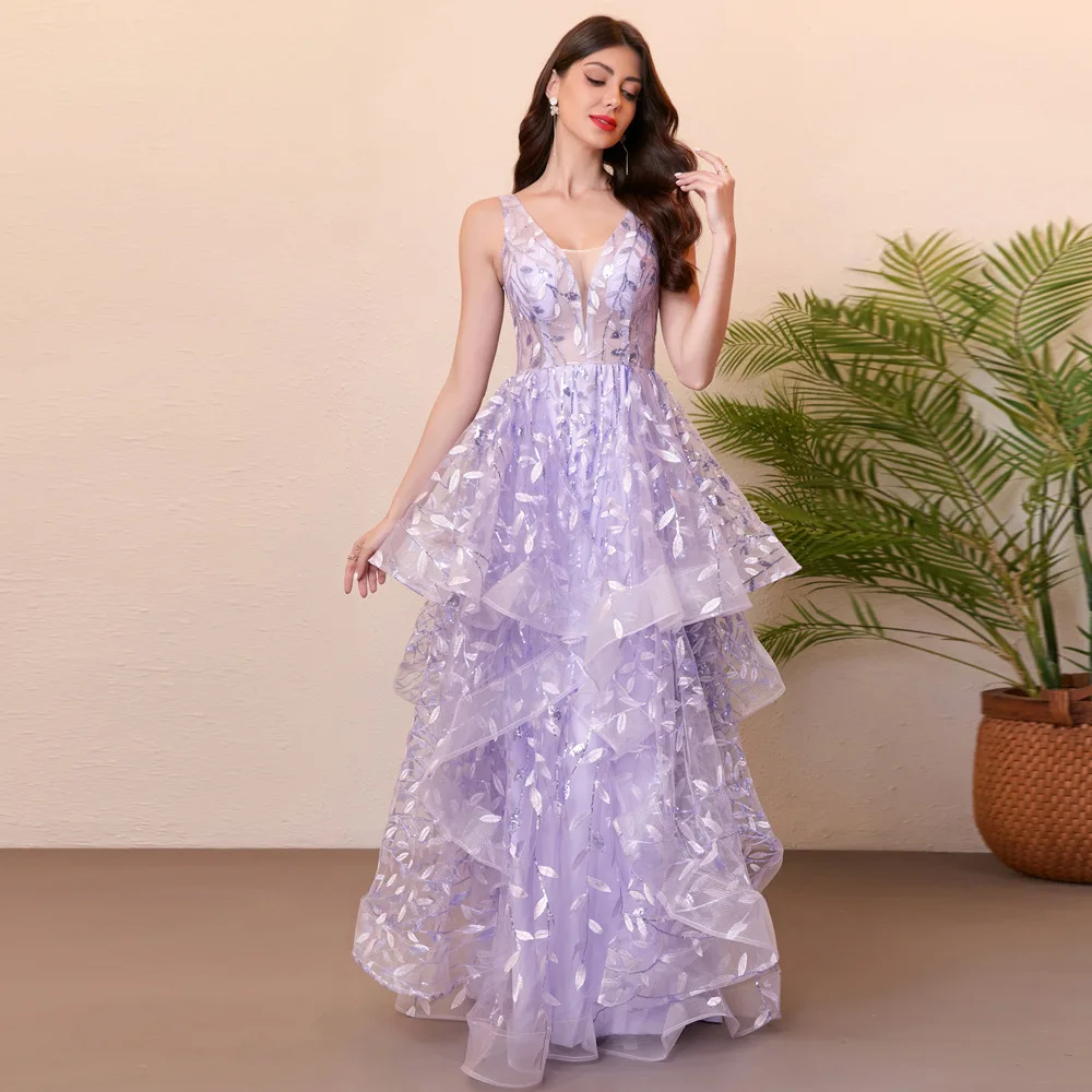 

DSP Customise Элегантные трапециевидные платья из тюля с глубоким v-образным вырезом для выпускного вечера 2025 Выпускное платье Вечерние платья