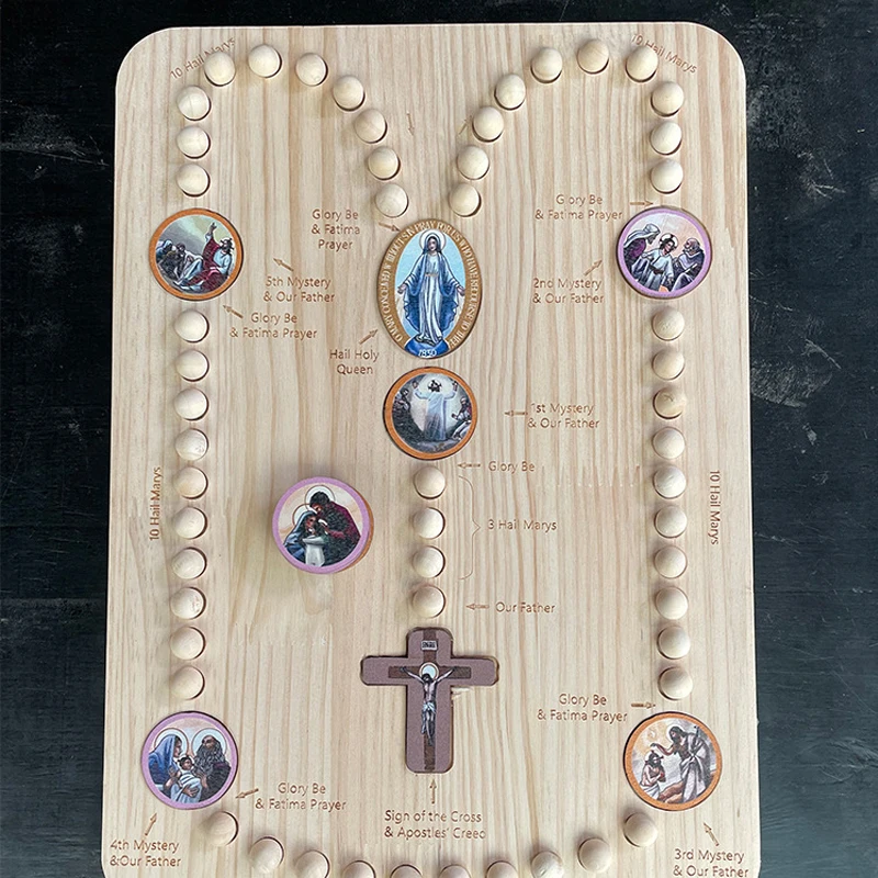 Montessori Inspired Wooden Rosary Board for Family Prayer Fun Round Chuck Wooden Beads Creative Art Puzzle Wood DIY Package